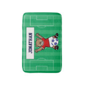 Personalisierter Niedlicher Fußballteddybär (rot) Badematte (Vorderseite Vertikal)