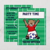 Personalisierter Niedlicher Fußballteddybär (rot) Einladung (Vorne/Hinten)