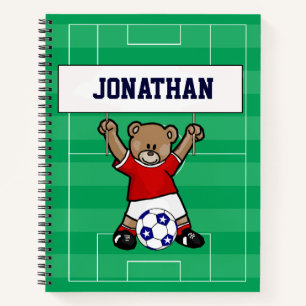 Personalisierter Niedlicher Fußballteddybär (rot) Notizblock