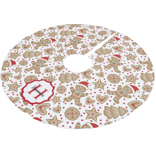 Personalisierter Niedlicher Gingerbrei Mann Weihna Polyester Weihnachtsbaumdecke (Schrägansicht)