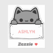 Personalisierter Niedlicher Graukatze Aufkleber (Blatt)