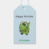 Personalisierter niedlicher, grüner Dinosaurier -  Geschenkanhänger (Vorderseite)
