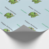 Personalisierter niedlicher, grüner Dinosaurier - Geschenkpapier (Ecke)