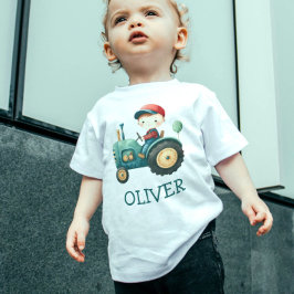 Personalisierter Niedlicher grüner Traktor für Jun Baby T-shirt