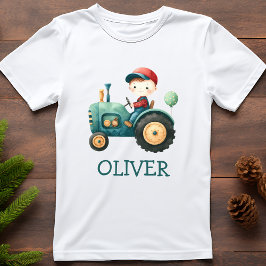 Personalisierter Niedlicher grüner Traktor für Jun T-Shirt