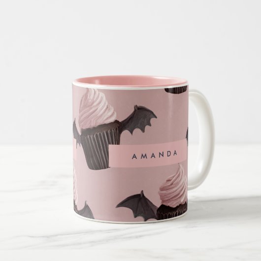 Personalisierter Niedlicher Halloween Spooky Bat C Zweifarbige Tasse (VorderseiteRechts)