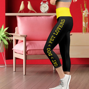 Personalisierter, Niedlicher, hellgelber Katzen Ha Capri Leggings
