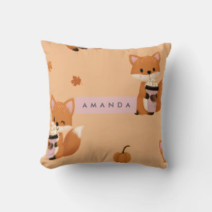 Personalisierter Niedlicher Herbstfox mit Kaffeemu Kissen