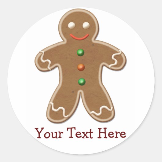 Personalisierter Niedlicher Holiday Gingerbrot Man Runder Aufkleber (Vorderseite)
