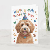 Personalisierter Niedlicher Hund 4. Geburtstagskar Karte (Vorderseite)