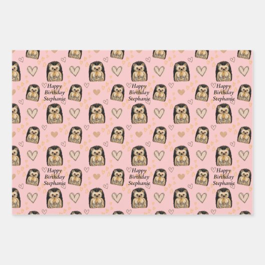 Personalisierter Niedlicher Igel - Geschenkpapier Set (Vorderseite)