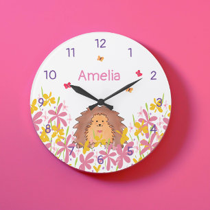 Personalisierter Niedlicher Igel Kinderzimmer Schl Große Wanduhr