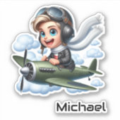 Personalisierter Niedlicher Junge fliegt Flugzeugs Aufkleber (Vorderseite)
