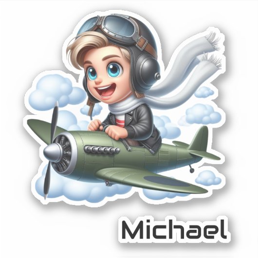 Personalisierter Niedlicher Junge fliegt Flugzeugs Aufkleber (Vorderseite)