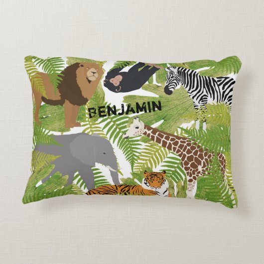 Personalisierter Niedlicher Jungle Animals Safari Dekokissen (Rückseite)