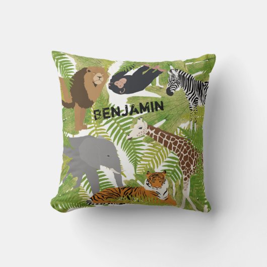 Personalisierter Niedlicher Jungle Animals Safari Kissen (Vorderseite)