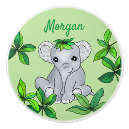 Personalisierter Niedlicher Jungle Baby Elephant m Keramikknauf