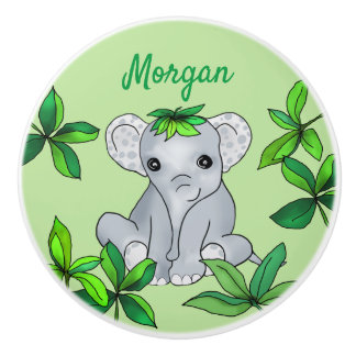 Personalisierter Niedlicher Jungle Baby Elephant m Keramikknauf