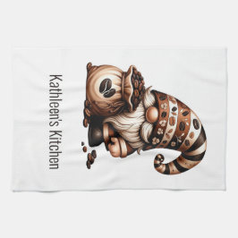 Personalisierter Niedlicher Kaffee Gnome Brown Whi Geschirrtuch