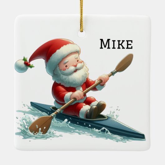 Personalisierter Niedlicher Kajakfahrer des Weihna Keramikornament (Rückseite)