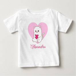 Personalisierter Niedlicher Kawaii Rosa Herzkatzen Baby T-shirt