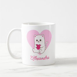 Personalisierter Niedlicher Kawaii Rosa Herzkatzen Kaffeetasse