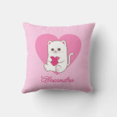Personalisierter Niedlicher Kawaii Rosa Herzkatzen Kissen (Rückseite)