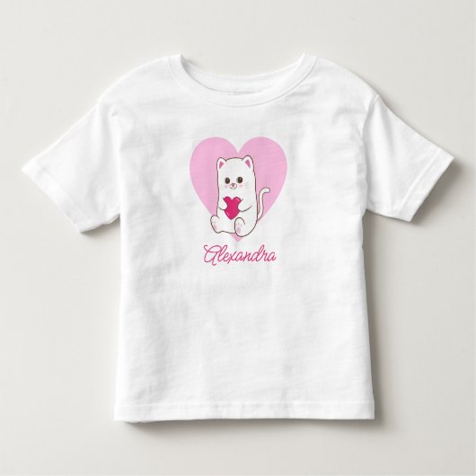 Personalisierter Niedlicher Kawaii Rosa Herzkatzen Kleinkind T-shirt (Vorderseite)