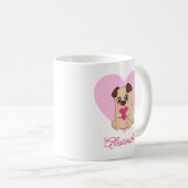 Personalisierter Niedlicher Kawaii Rosa Mops Name Kaffeetasse (VorderseiteRechts)