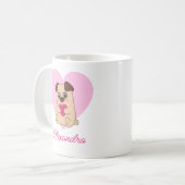 Personalisierter Niedlicher Kawaii Rosa Mops Name Kaffeetasse (Vorderseite Links)