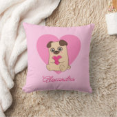 Personalisierter Niedlicher Kawaii Rosa Mops Name Kissen (Decke)