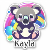 Personalisierter Niedlicher Koala-Bär und Regenbog Aufkleber (Vorderseite)