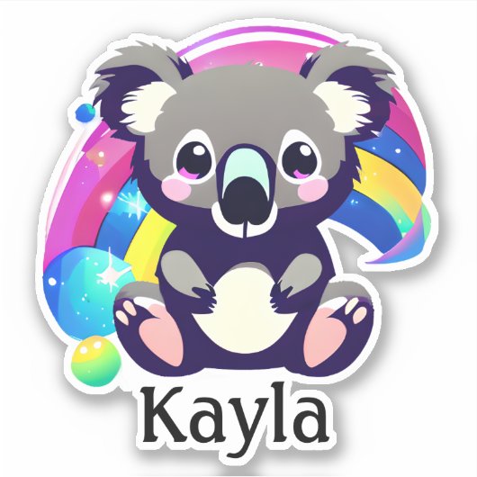 Personalisierter Niedlicher Koala-Bär und Regenbog Aufkleber (Vorderseite)