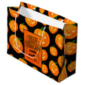 Personalisierter | niedlicher Kürbis u. Schläger Große Geschenktüte (Vorderseite Schrägansicht)