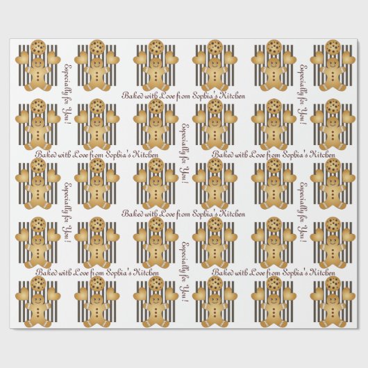 Personalisierter Niedlicher Lebkuchen Mann Keks Geschenkpapier (Flach)