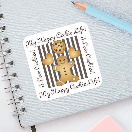 Personalisierter Niedlicher Lebkuchen Mann Keks Quadratischer Aufkleber