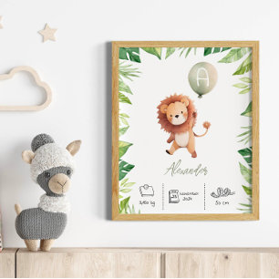 Personalisierter niedlicher Löwe mit Balloons-Kind Poster