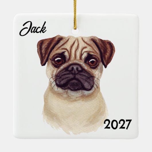 Personalisierter Niedlicher Mops Keramikornament (Rückseite)