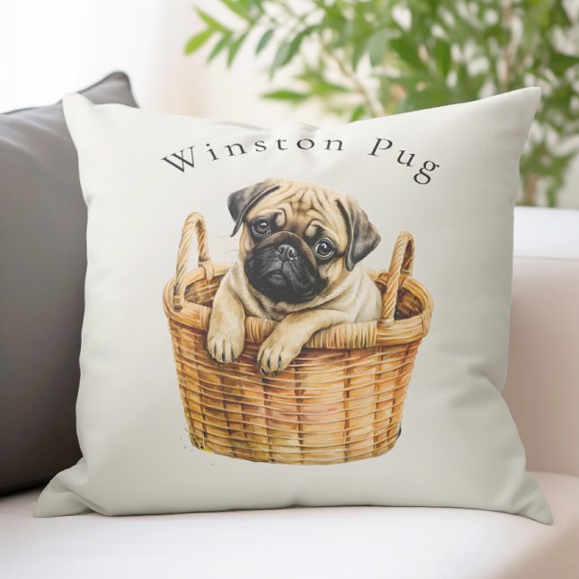 personalisierter niedlicher Mops Kissen (cute personalized  modern pug dog throw cushion with custom name space , ideal for any pug lover
)