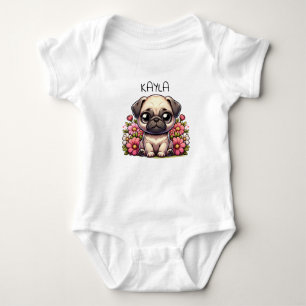 Personalisierter Niedlicher Mops Welpenhund Baby Strampler