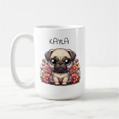 Personalisierter Niedlicher Mops Welpenhund Kaffeetasse (Links)