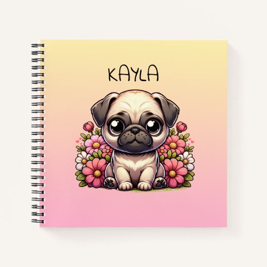 Personalisierter Niedlicher Mops Welpenhund Notizblock (Vorderseite)