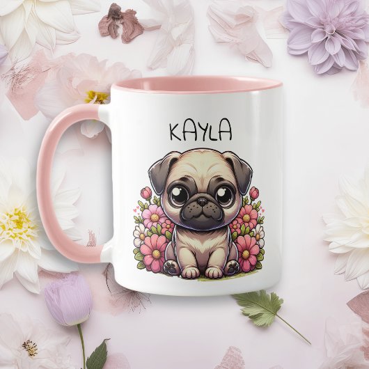 Personalisierter Niedlicher Mops Welpenhund Tasse