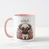 Personalisierter Niedlicher Mops Welpenhund Tasse (Links)
