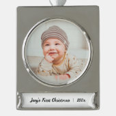 Personalisierter niedlicher Name Foto Banner-Ornament Silber (Vorderseite)