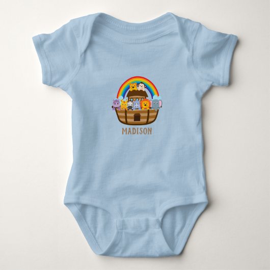 Personalisierter Niedlicher Noahs Ark Blue Baby Bo Baby Strampler (Vorderseite)