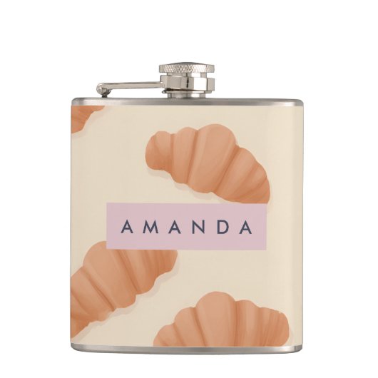 Personalisierter Niedlicher Pastell Croissant Kaff Flachmann (Vorderseite)