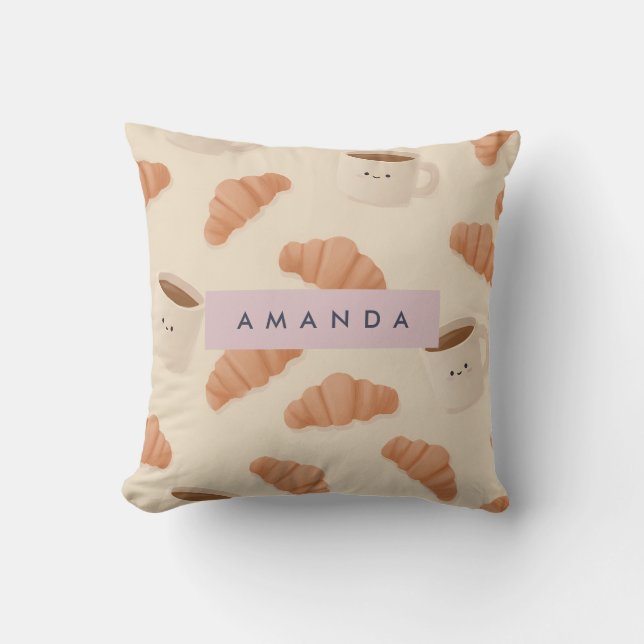 Personalisierter Niedlicher Pastell Croissant Kaff Kissen (Vorderseite)