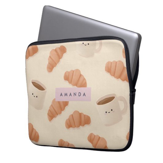 Personalisierter Niedlicher Pastell Croissant Kaff Laptopschutzhülle (Vorderseite Links)