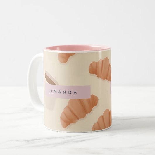 Personalisierter Niedlicher Pastell Croissant Kaff Zweifarbige Tasse (Vorderseite Links)